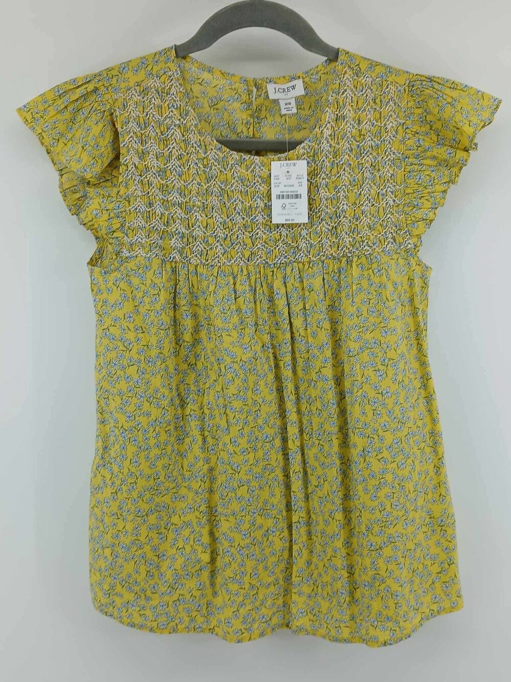J.Crew floral smocked top with flutter sleeves xs